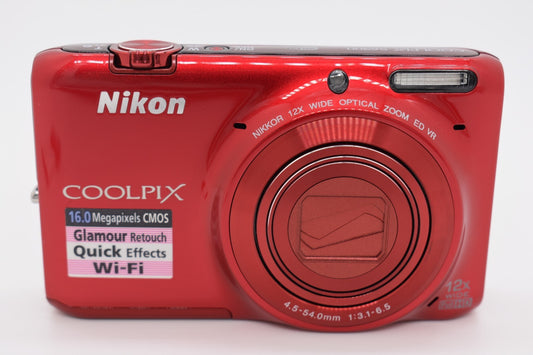 Nikon COOLPIX S6500 Red Compact Digital Camera 12x Zoom 16MP - Bundle Tested