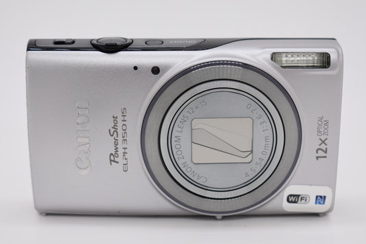 Canon Powershot ELPH 350 HS 20.2MP 12X Zoom Digital Camera Silver - TESTED ✅