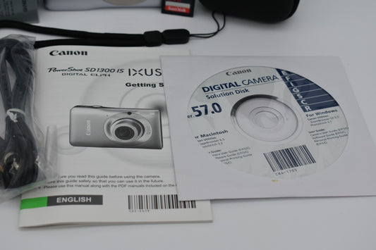 Canon PowerShot SD1300 IS Silver Compact Digital Camera 12.1MP - Bundle Tested