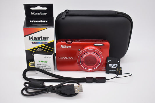 Nikon Coolpix S6300 16MP Compact Digital Camera RED Bundle - FULLY TESTED ✅
