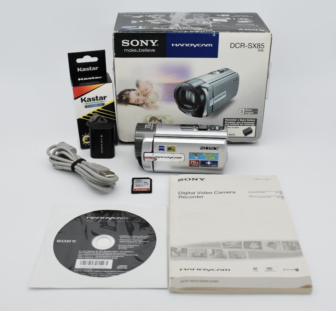 Sony Handycam DCR-SX85 Silver Video Digital Camcorder 70x Zoom Bundle - TESTED