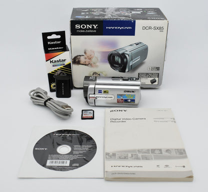 Sony Handycam DCR-SX85 Silver Video Digital Camcorder 70x Zoom Bundle - TESTED