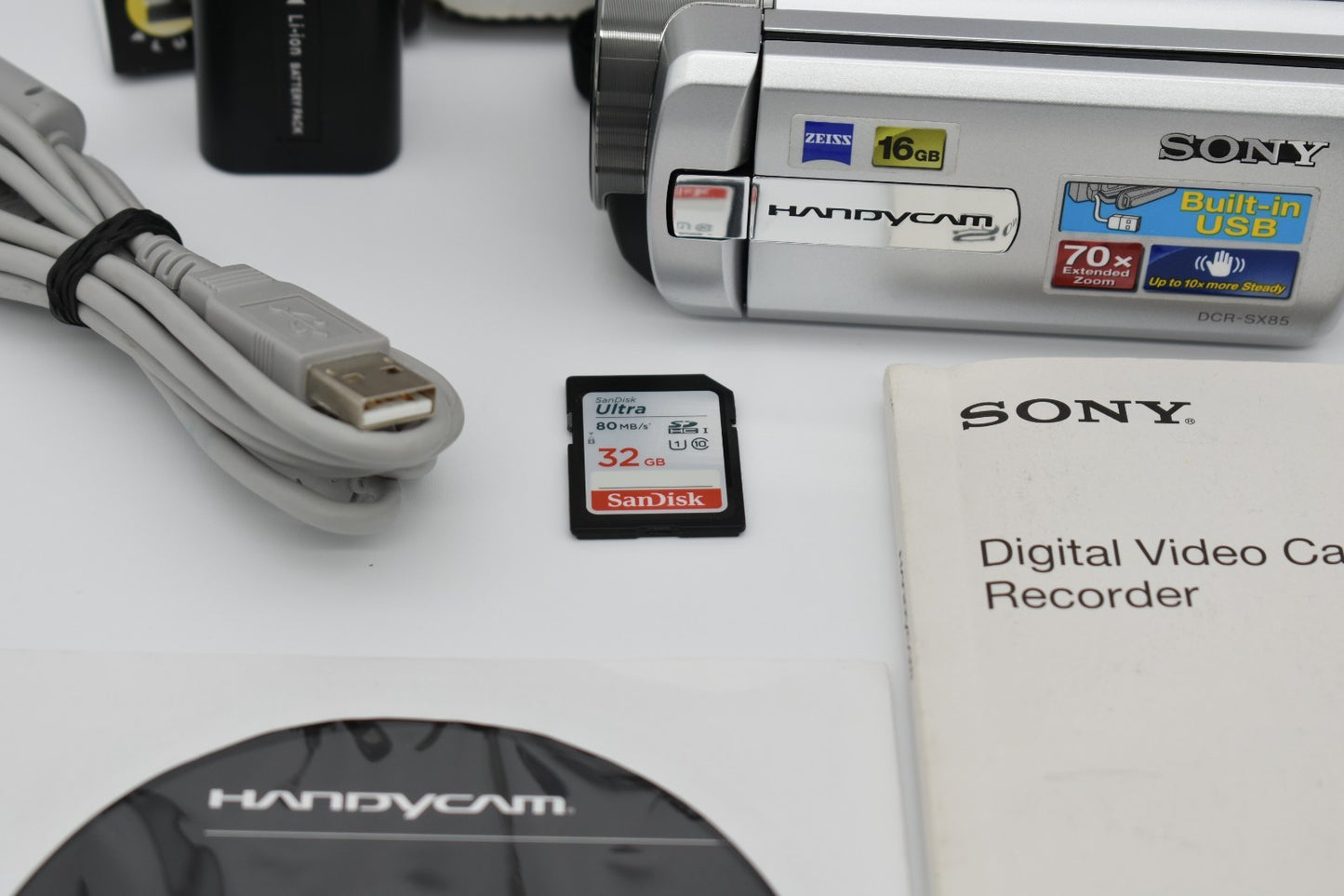 Sony Handycam DCR-SX85 Silver Video Digital Camcorder 70x Zoom Bundle - TESTED