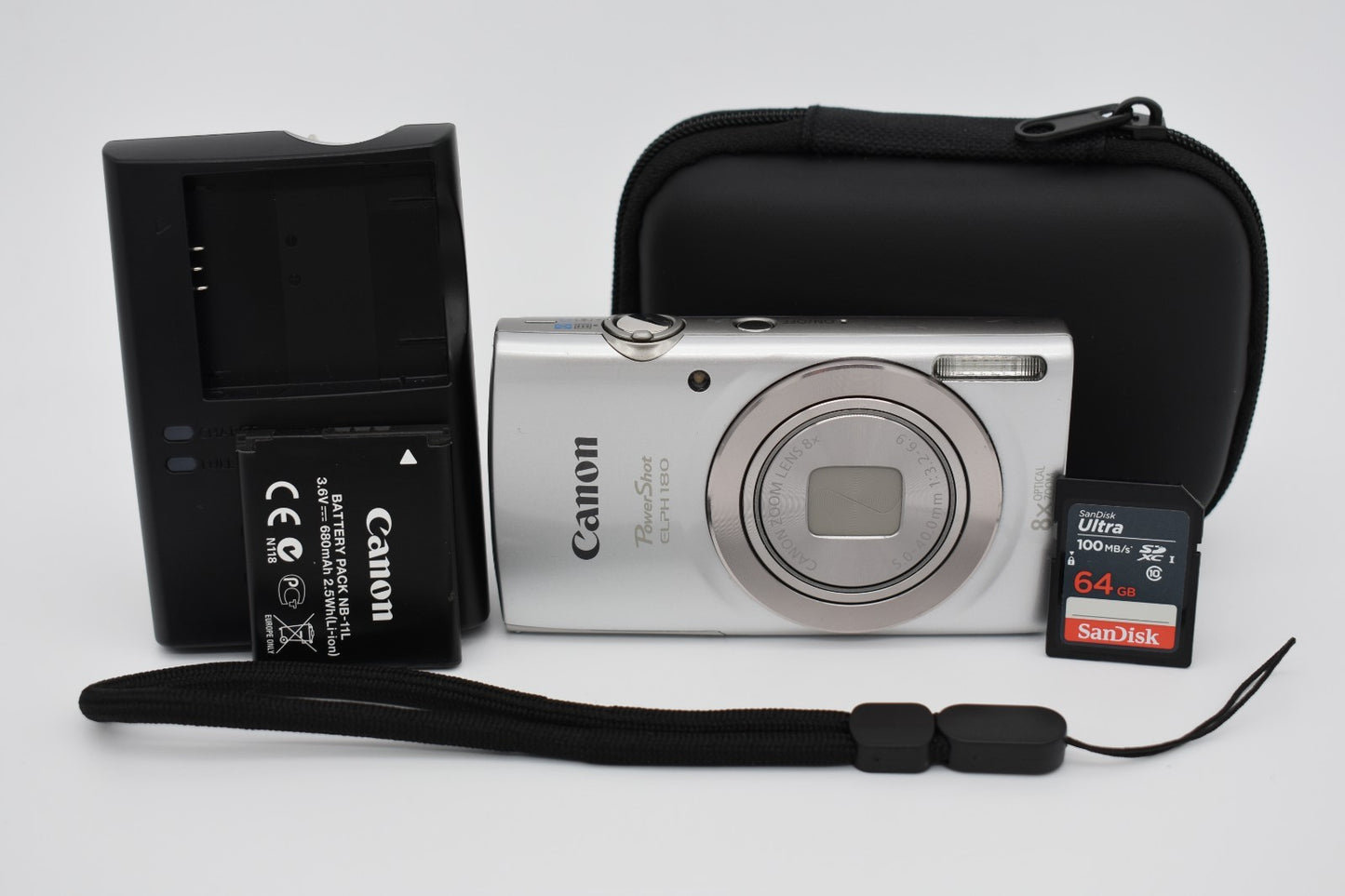 Canon PowerShot ELPH 180 Silver Digital Camera 20MP 8x Zoom - Bundle Tested