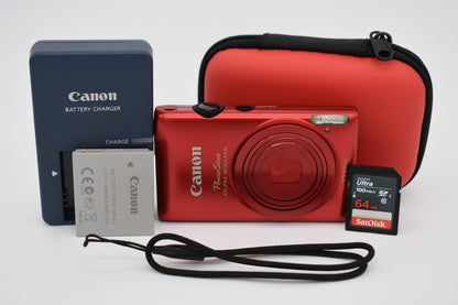 Canon PowerShot ELPH 300 HS 12.1MP Red Digital Camera Complete Bundle - TESTED ✅