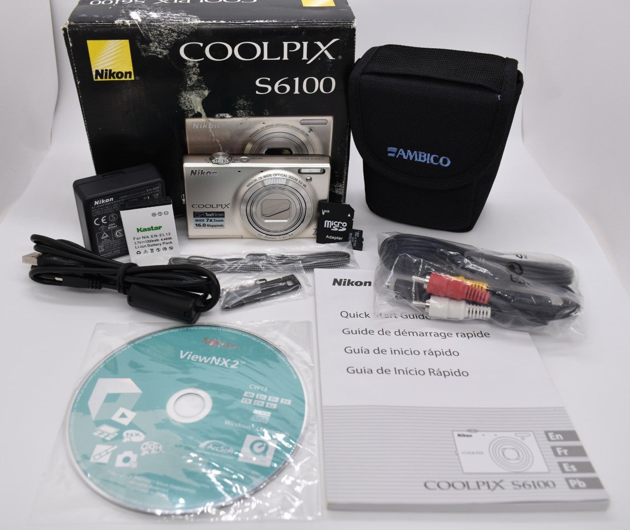 Nikon COOLPIX S6100 Digital Camera Silver 7X Wide Zoom - Bundle Fully Tested