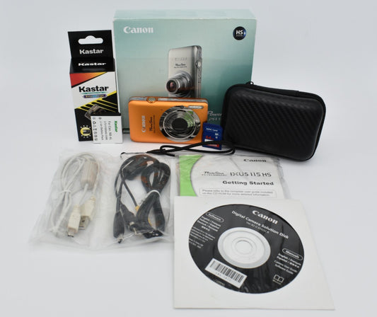 Canon PowerShot ELPH 100 HS Orange Digital Camera 12.1MP 4x Zoom Bundle - TESTED