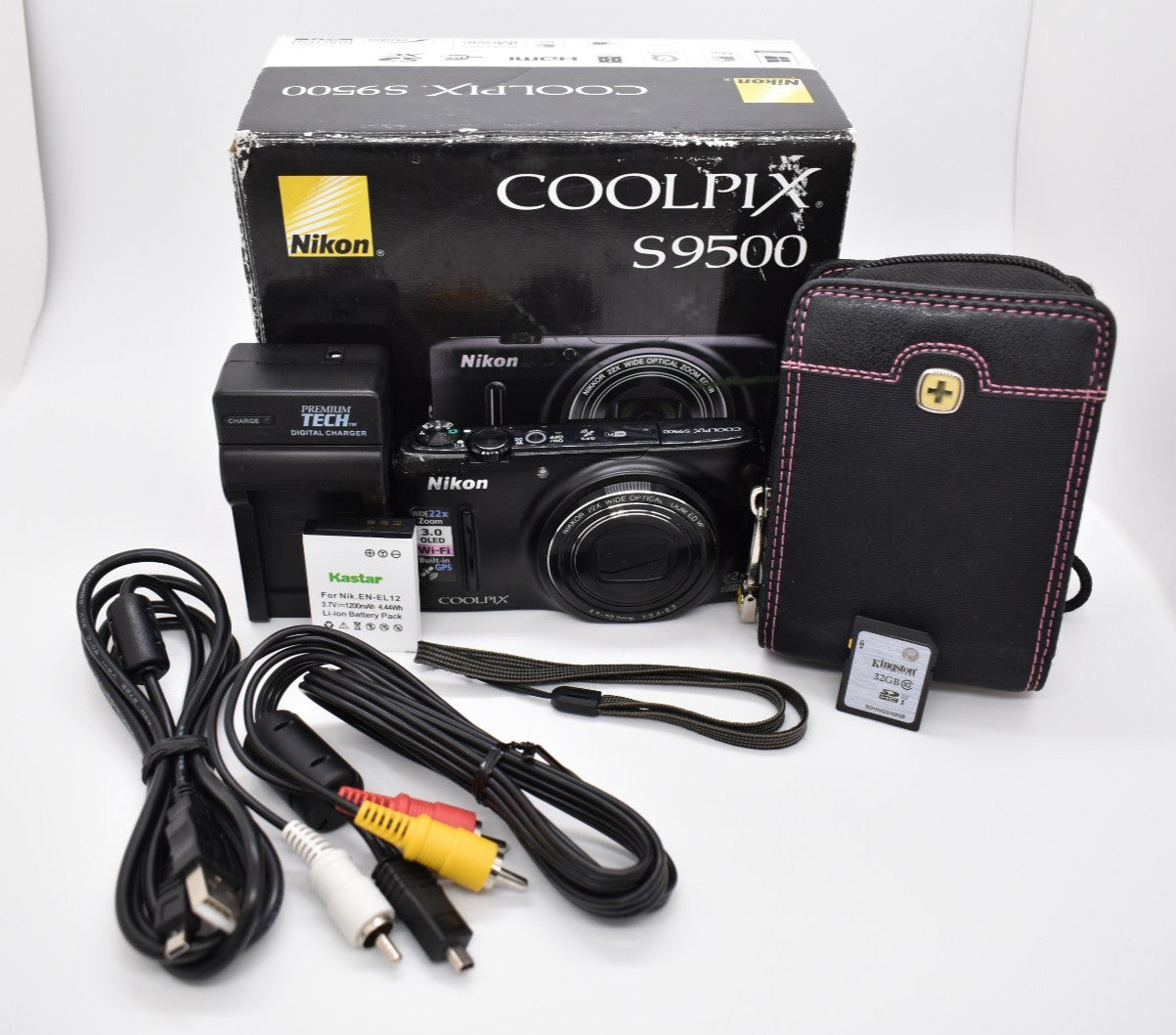 Nikon COOLPIX S9500 Black Digital Camera 18.1MP 22x Wide Zoom - Bundle Tested