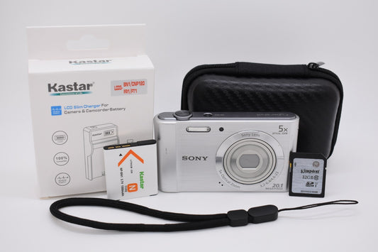 Sony Cyber-shot DSC-W800 Silver Point & Shoot Camera 20.1MP Bundle - TESTED