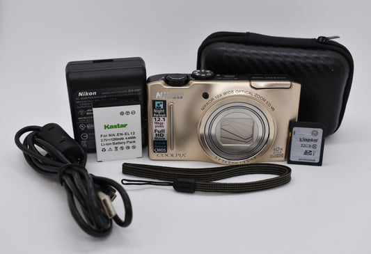 Nikon COOLPIX S8100 Gold Compact Digital Camera 12.1MP 10x Zoom - Fully Tested