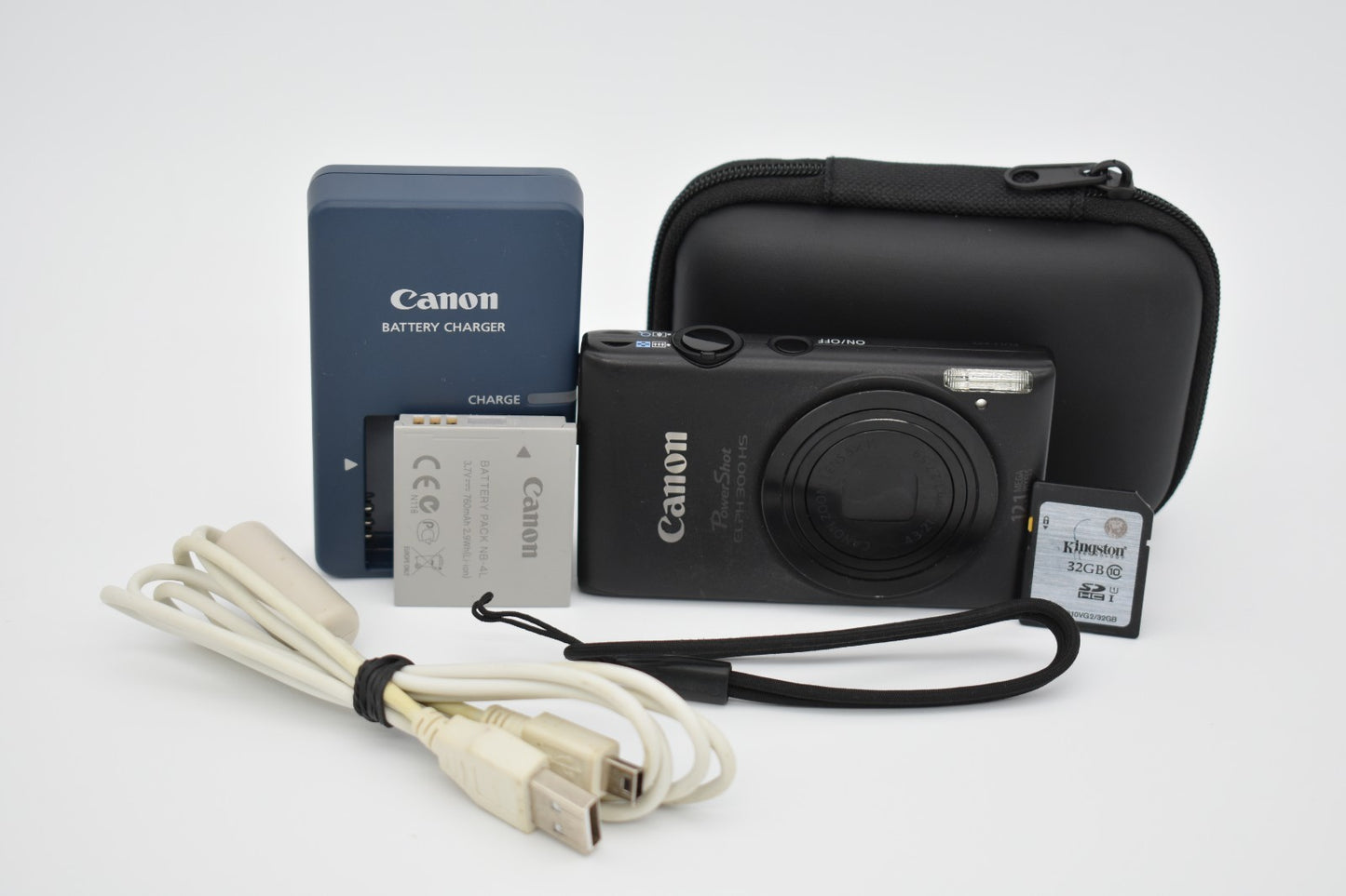 Canon PowerShot ELPH 300 HS Black Digital Camera 12.1MP 5x Zoom Bundle -TESTED ✅