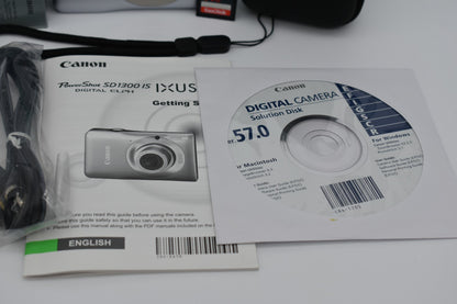 Canon PowerShot SD1300 IS Silver Compact Digital Camera 12.1MP - Bundle Tested