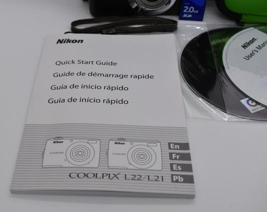 Nikon Coolpix L22 12MP 3.6x Zoom Black Digital Camera Bundle - TESTED WORKING ✅